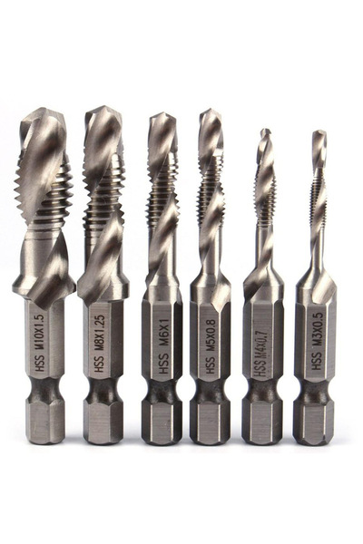 Choice Silver 6pc High-speed Steel 4341 Titanium Plated Composite Tap Drill a...