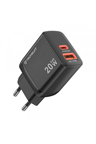 Techsuit Incarcator Retea CH2 Duonix, 20W, 3A, 1 x USB-A - 1 x USB-C, Negru