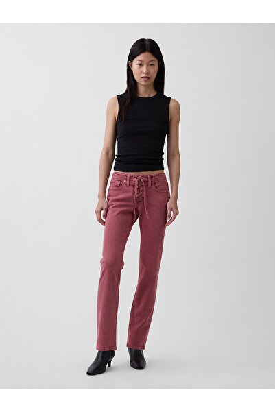 GAP Kadın Pembe Low Rise Dantelli '90s Slim Jean Pantolon