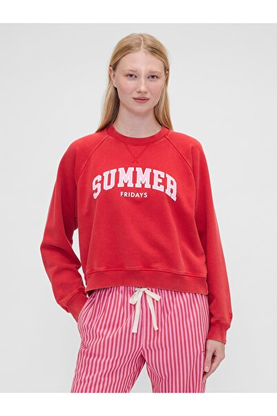 GAP Kadın Kırmızı × Summer Fridays Oversized Raglan Logo Sweatshirt