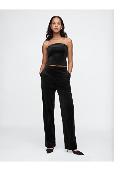 GAP Kadın Siyah High Rise Kadife Straight Pantolon