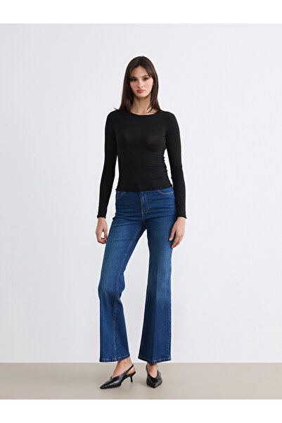 LC Waikiki Trendlucky High Waist Flare Women Jean Pants with Difference