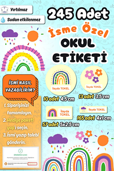 Sticker Ekspres Okul Etiketi Renkli Gökkuşakları Kalem Defter Etiketi Özel İs...