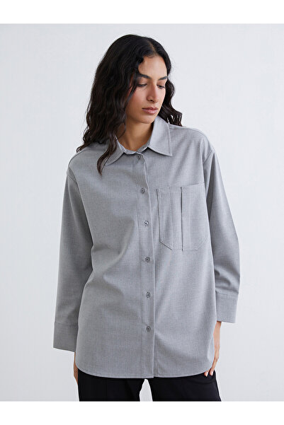 LC Waikiki Lcw Modest Gray Oversize Women's Shirt Tunic with Nevavm Difference