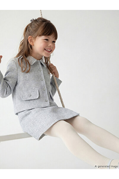 LC Waikiki Blue Shirt Collar Girls' Tweed Jacket