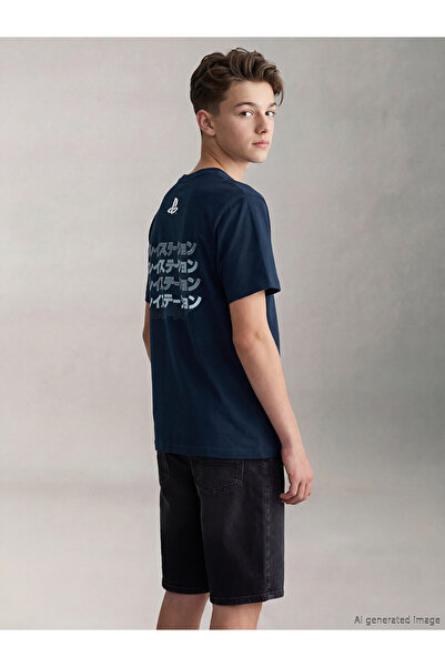 LC Waikiki Two Mt Shop Quality Lcw Kids Navy Blue Playstation Printed Boys' T...