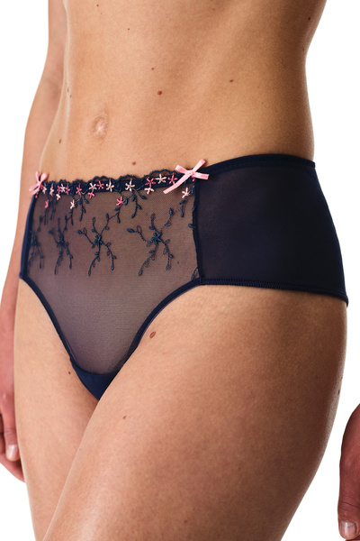 Penti Navy Blue Embroidered Floral Hipster Panties