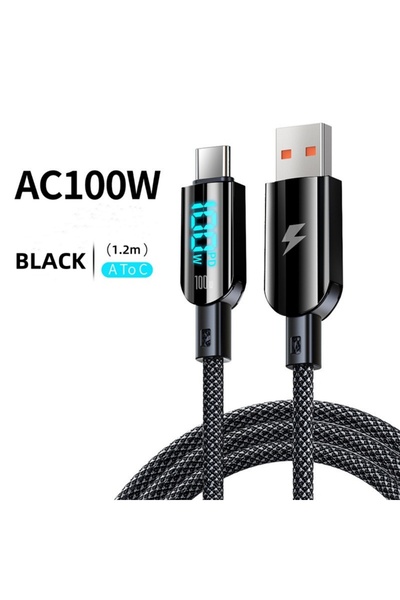 Choice1 100W A to C 100W USB Fast Charging Data Cable LED Digital Display Typ...