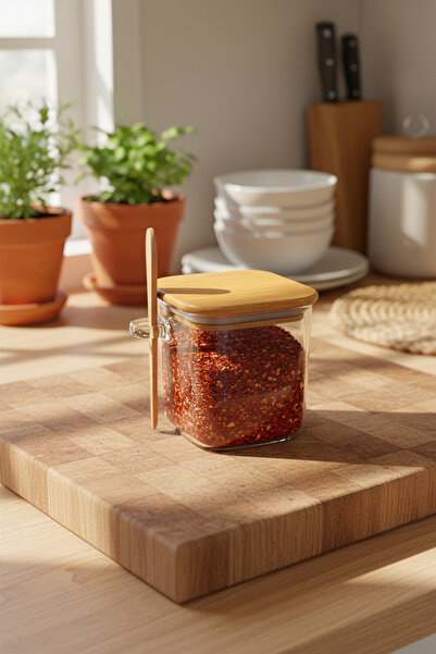 Bambum Spicy - Kaşıklı Cam Saklama Kabı 9cm