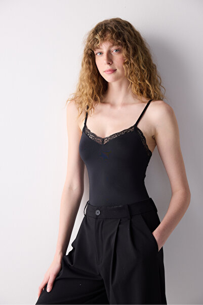 Penti Lace Dantel Chic Siyah Bodysuit