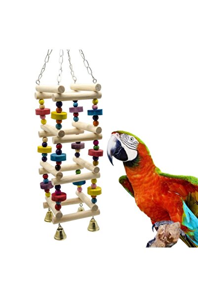 Choice Colorful Wooden Bird Parrot Swing Ladder Toy with Bell Hanging Chewing...