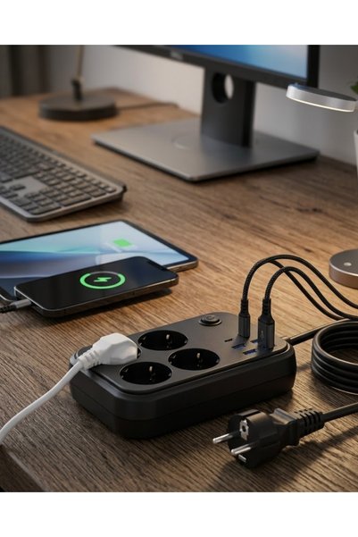 ASTRALTECH Çoklu Priz ve USB Şarj Ünitesi 4 Soket 2 Type C Güvenli Enerji Yönetimi