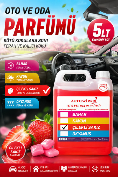 autowiwax Auto Wiwax 5 L Araç İçi Koku Çilekli Sakız Aromalı Oto ve Oda Parfümü