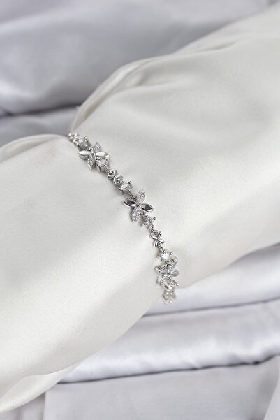 Skygo Silver Color Clover Model Zircon Stone Women's Bracelet with Elevator F...