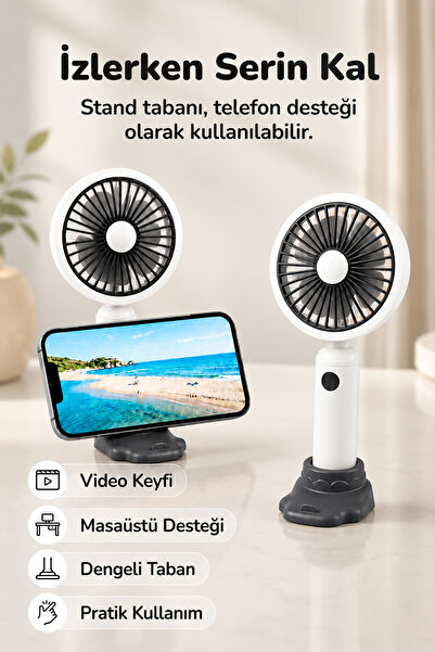 indirimsevinci 3 Kademeli Şarjlı Mini El Fanı Sessiz Taşınabilir Serinletici Fan