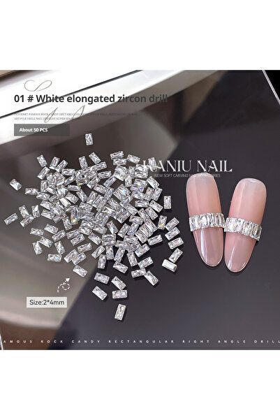 choice2 50pcs White KANIU Champagne Rectangular Nail Zircon White Transparent...