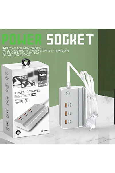 Choice4 3USB 3PD EU White USB Type C Phone Charger Socket 35W 6 Ports Fast Ch...