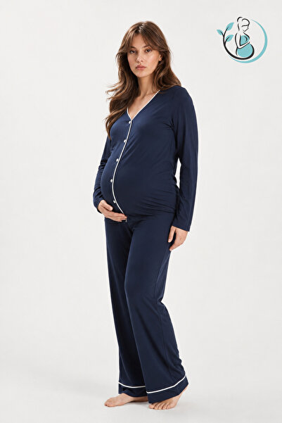 Elisho Piped Detail Pajama Set Suitable for Pregnant and Postpartum Women