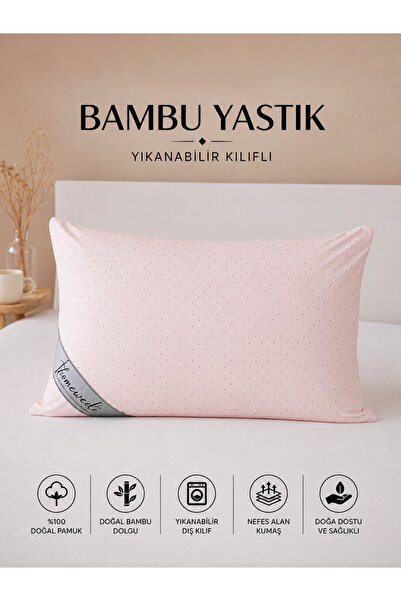 homewell %100 SAF BAMBU HİPOALERJENİK EKSTRA KILIFLI YASTIK PEMBE