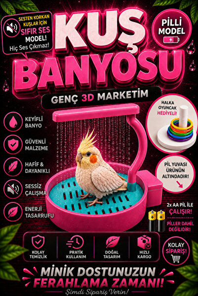 Genç 3D Kablosuz Pilli Kuş Banyosu | Otomatik Kuş Duşu | Muhabbet Kuşu, Sulta...