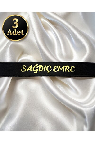 EvremStore 3 Adet Kişiye Özel Sağdıç Kurdelesi - Siyah Üzeri Gold 50x3 cm