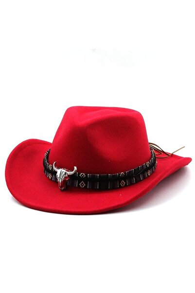 Pursehuit Pălărie de damă, roșie, stil cowboy, Thala