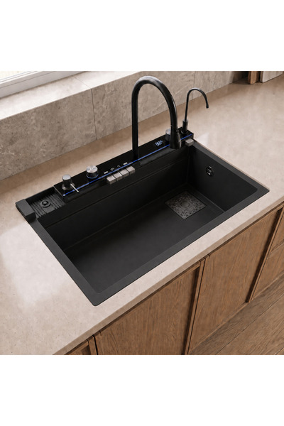 RealStone Real Stone Victoria Granit Akıllı Eviye Seti Siyah 75.5X47 cm
