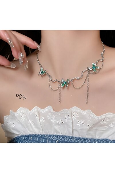 KİRAZ ÇİÇEĞİ JEWELRY Kore tarzı kelebekli sallantılı kolye