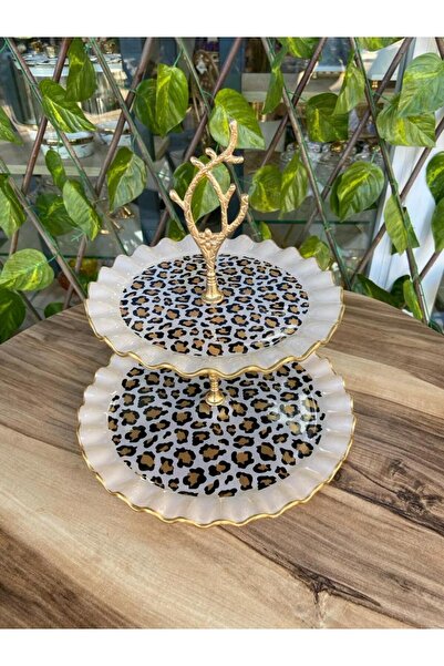 GÜRCÜGLASS Leopar model altın 2 katlı şekerlik.