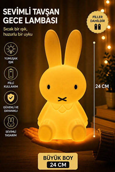 MHRDESİNG Miffy Tavşan Gece Lambası Büyük Boy 24 Cm Pilli