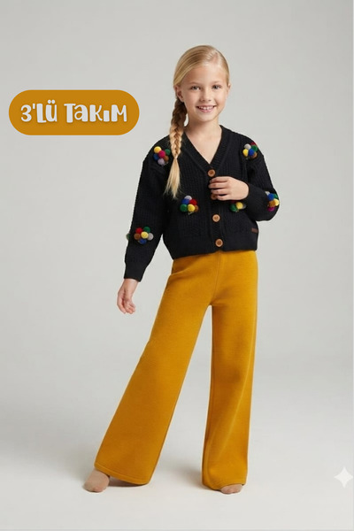 Hilal Akıncı Kids Girl's Embroidered Balloon Embroidered Black Knitwear Cardi...