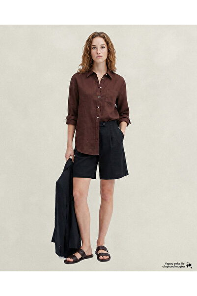 Gant Kadın Siyah Relaxed Fit Keten Şort