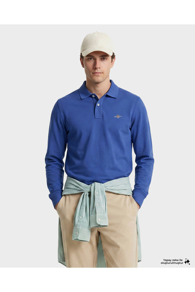 Gant Erkek Mavi Regular Fit Uzun Kollu Polo