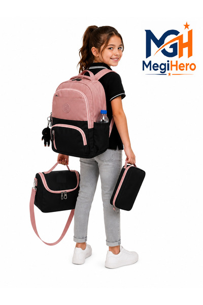 MegiHero ilk Okul Çantası 3'lü Seti Unisex Çocuk ilkokul Çantası Mtc 8010 Pud...