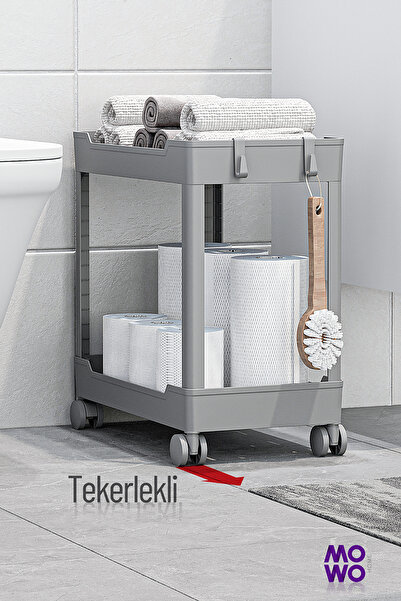 Mowo Home Mowo 2 Katlı Tekerlekli Banyo Rafı, Tuvalet Kağıtlık, Havluluk, Det...