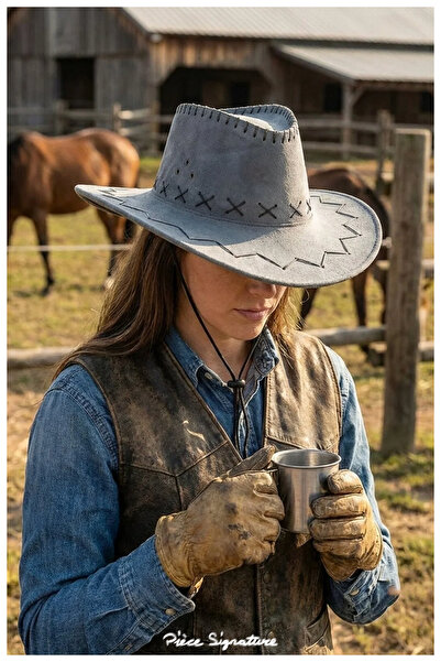 PIECE SIGNATURE Plain and Checkered Cowboy Hat, for Women and Men (56-59 cm)