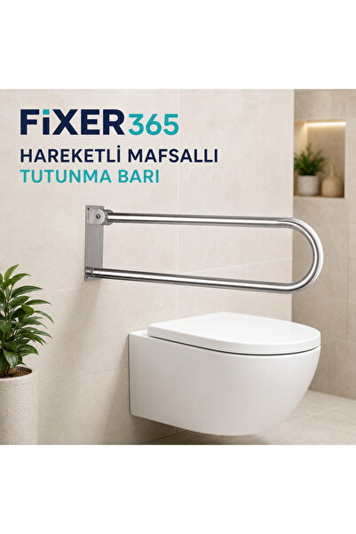 Fixer365 Yaşlı Hasta Engelli Paslanmaz Hareketli Mafsallı WC Yanı Klozet Tutu...