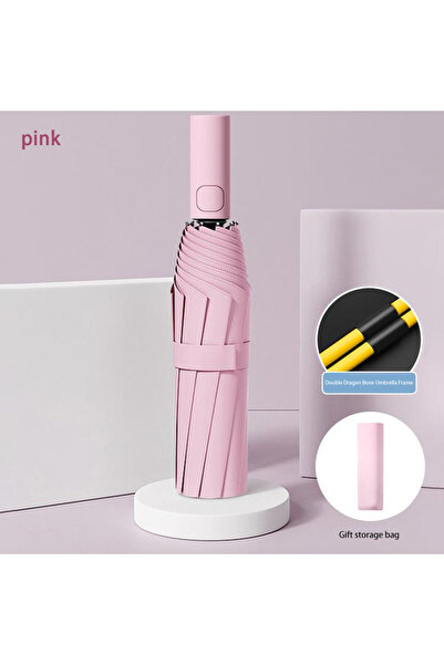 Choice5 Pink Automatic Umbrella 24 Bone Solid Color Automatic Umbrella Light ...