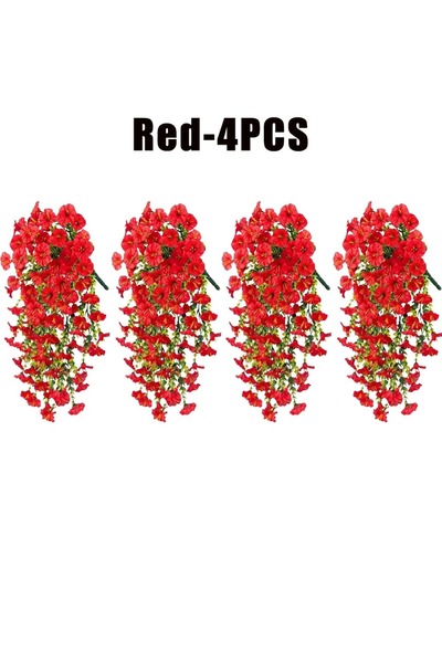 choice2 4Pcs Red Artificial Hanging Flowers Plants Faux Silk Purple Morning G...