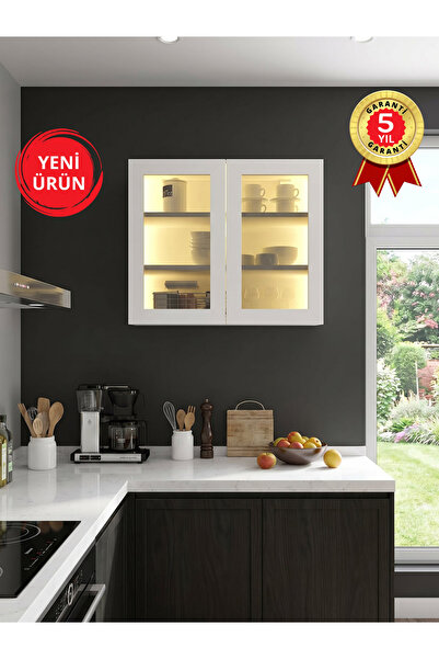 dorpek 2 Kapaklı Temperli Camlı Çok Amaçlı Dolap, Led Işıklı Dolap Üstü Ek Mo...