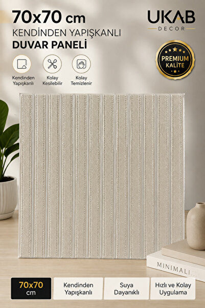UKAB DEKOR 70x70cm Lambri Ahşap Görünümlü Duvar Çıtası Desenli Yapışkanlı Aku...