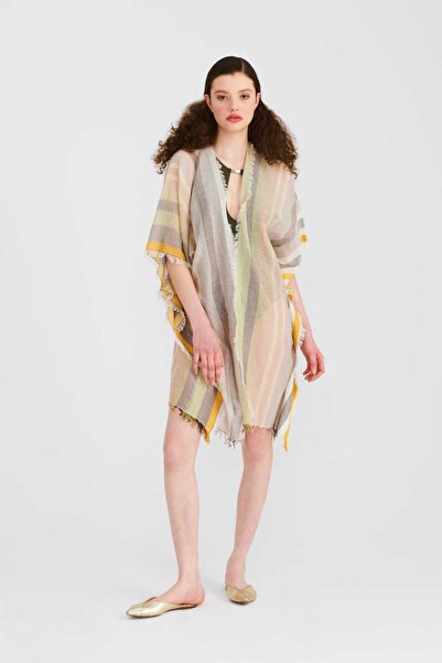 Roman Püsküllü Çizgi Desenli Kimono Standart Renk Y2284301_089