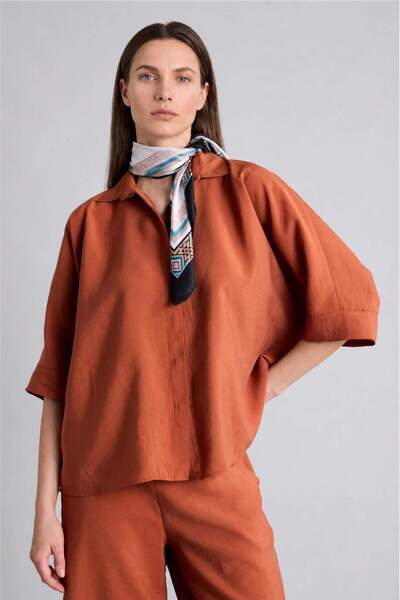 DeFacto Relax Fit Modal Short Sleeve Orange Shirt H6069Ax26Sm