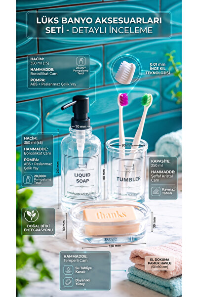 RİVO HOME DECOR Clear Bathroom Set 3 Pieces