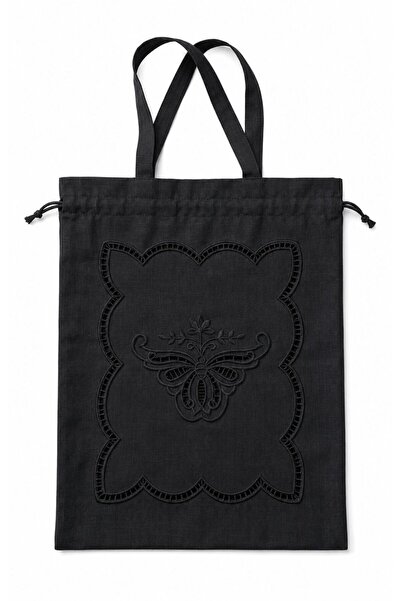 Denef Home Kelebek - Çok Amaçlı Çanta Delik İşi Siyah - 30x35 cm 1 Adet
