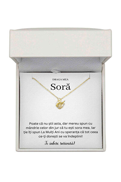 The Jewel Heart Colier Lebăda, Argint 925, Placat cu Aur 14K, Cadou pentru So...