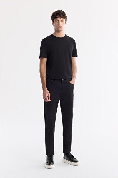 Avva Men's Black Soft Touch Cotton Slim Fit Trousers B003038