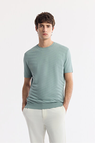 Avva Men's Nile Green Crew Neck Rayon Knitwear Regular Fit T-Shirt A51Y5004