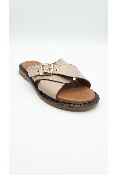 Ustalar Ayakkabı Çanta Beige Women's Genuine Leather Slippers 109.26649