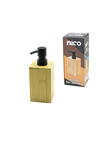 Go İthalat Square Wooden Bamboo Liquid Soap Dispenser Black Plastic Pump Diam...